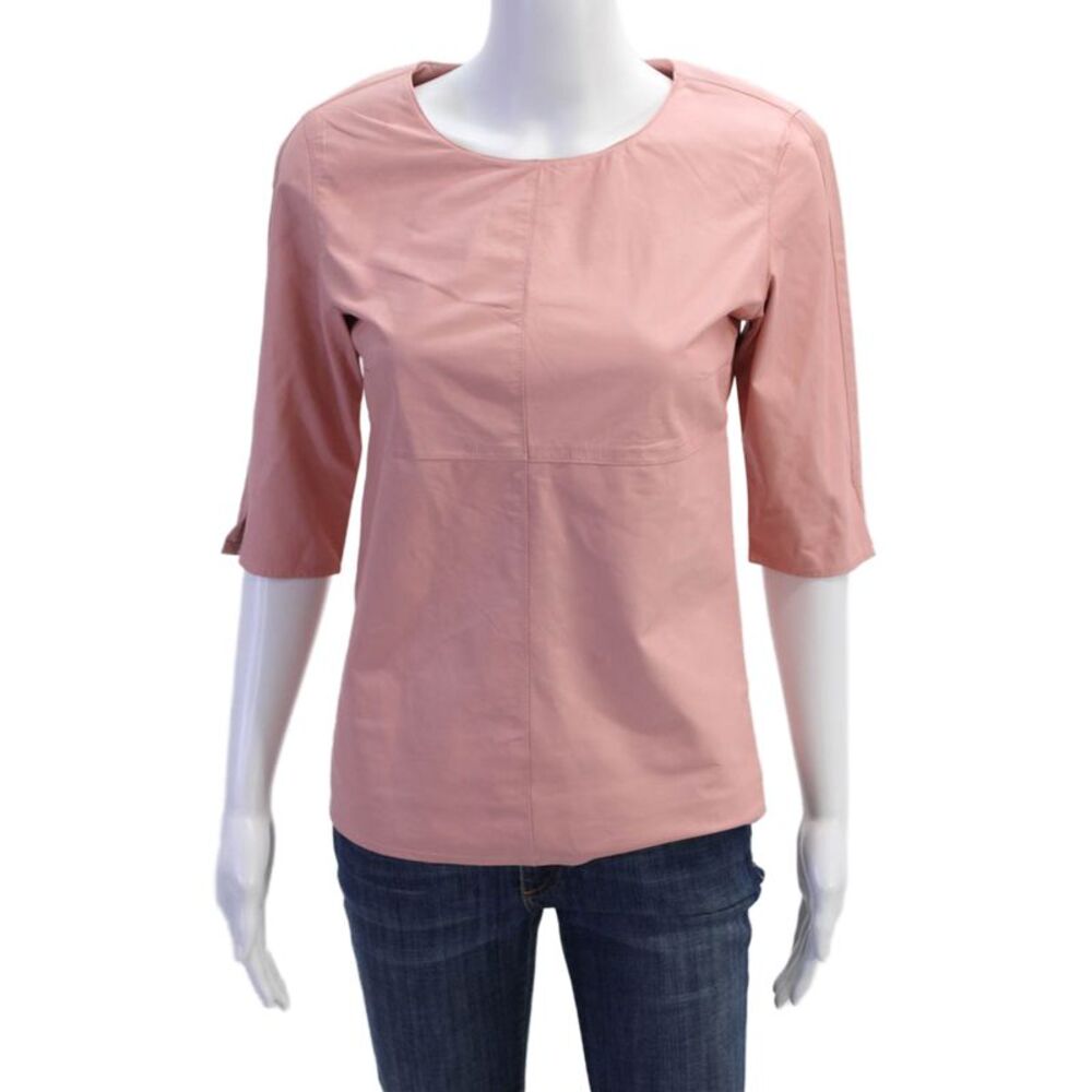 In Transit 2 Womens Leather Crew Neck Short Sleeve Blouse Top Pink Size XS